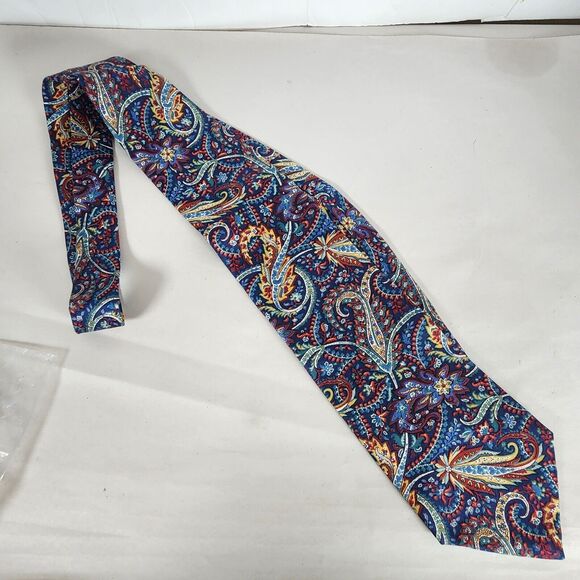 Christian Dior Tie Designer Necktie Paisley bright‎ feather artsy 100% Silk - Picture 3 of 8